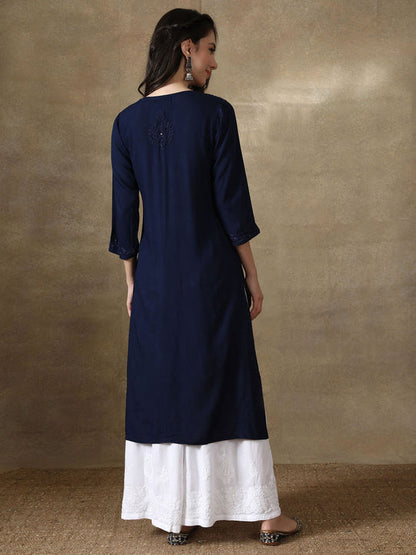 Women's Premium Rayon Chikankari Kurti with Muquesh Embellishments