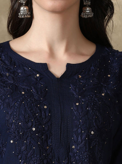 Women's Premium Rayon Chikankari Kurti with Muquesh Embellishments
