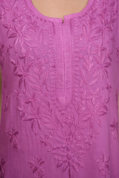 Women's Exclusive Dyed Straight Rayon Lucknowi Chikankari Kurti & Palazzo Set.